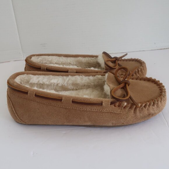 (flaw) Minnetonka Cally Moccasin Slipper Size 7 Color Cinnamon - Picture 12 of 13